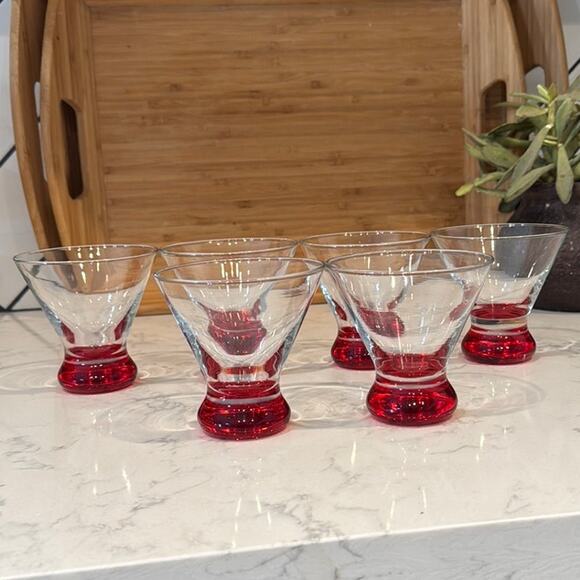 Crate & Barrel "Dizzy" 6 martini glasses red base contemporary retro bar cart - Picture 1 of 6